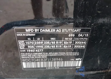 2015 Mercedes-Benz Gla 250 from USA, damaged, VIN WDCTG4EB3FJ138946